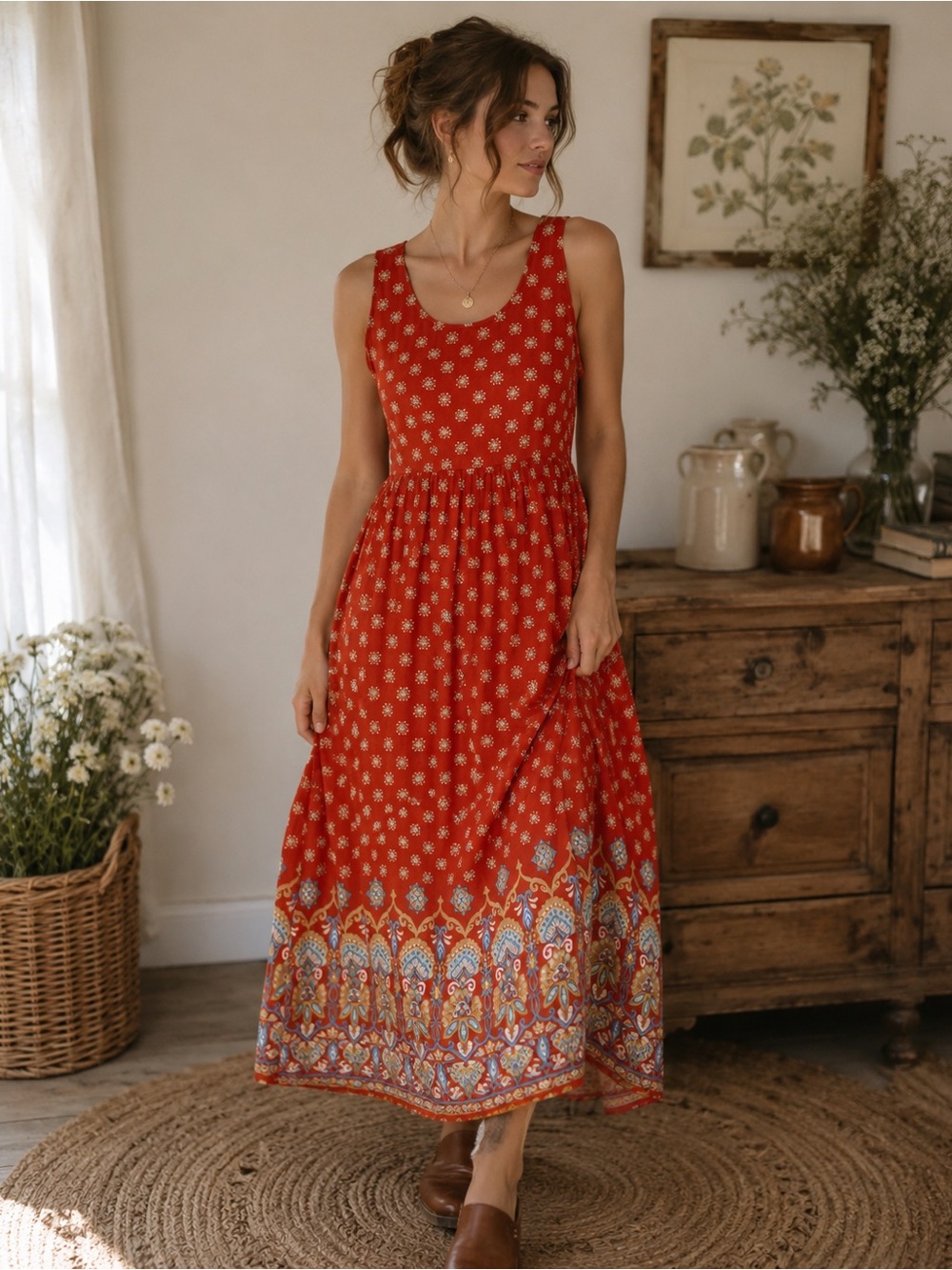 April Cornell XXL Floral Cotton Maxi Dress Boho Cottagecore